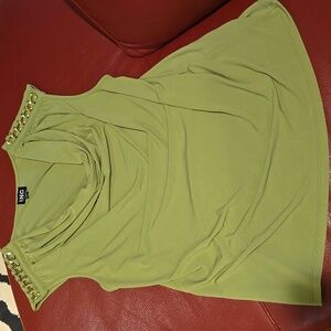 INC Green Draped Top with Gold Chain